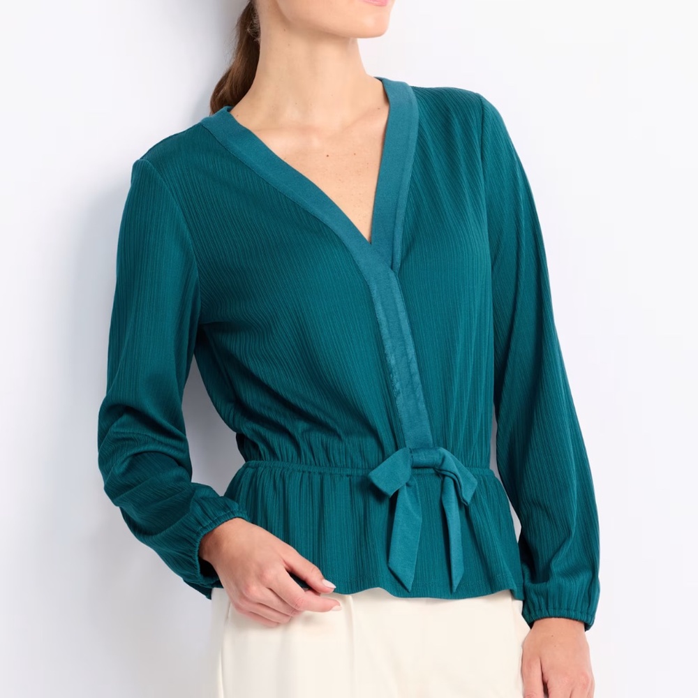 Teal V-Neck Tie-Waist Blouse